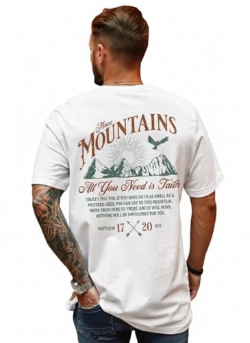 GURIK Men's Oversized Baggy Fit Drop Shoulder Printed Tshirt(SF-Mens-osize-Tshirt-Mountain-White-S)