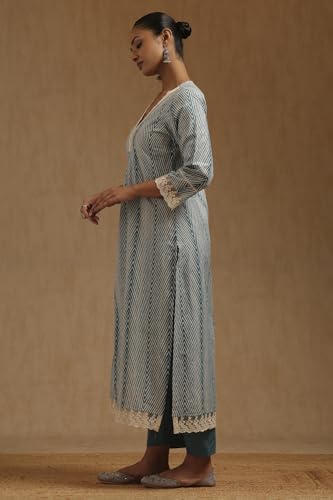 Soch Womens Teal Cotton Chevron Kurta Set