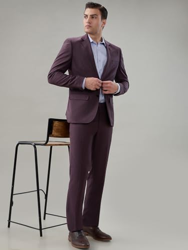 Park Avenue Maroon Solid Pattern Men Suit