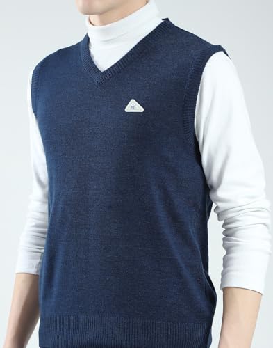 Monte Carlo Men's Regular Fit Pullover | Solid Pattern | Pull On Closure with Sleeveless V Neck Winter Pullover for Men's Blue M (Pack of_1)