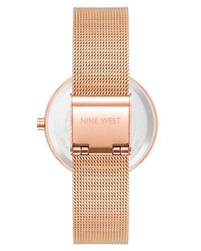 Nine West Women's Floral Dial Watch, Analog Display, Mesh Bracelet, Limited Movement, Rose Gold-Tone