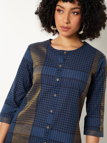 Max Women Checked Straight Kurta (Blue_M)