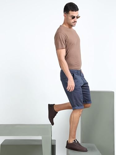 BEEVEE Men’s Casual Navy Printed Cotton Lycra Shorts | Mid Rise, Knee Length, 4 Pockets, Drawstring Closure, Regular Fit