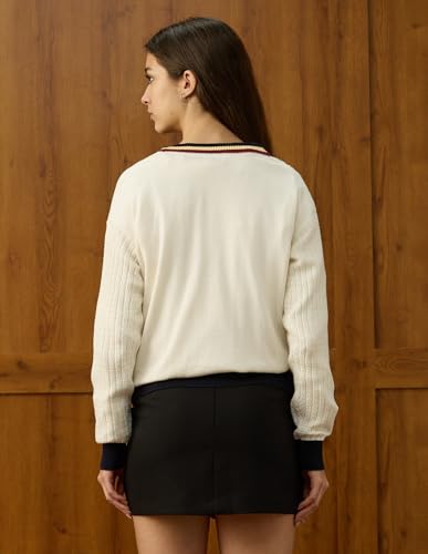 U.S. POLO ASSN. Textured Relaxed Fit Sweater (UWAW25SWE216_White_M)