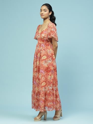 Aarke Ritu Kumar Orange Floral Print Long Dress