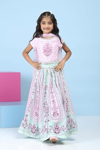 Biba Girls Pink Cotton Printed Regular Lehenga Set_14-15Y