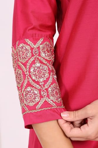 W for Woman Pink Solid Embroidered Straight Kurta and Straight Pants Set - (WS13457-224480-M)