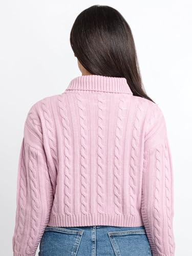 Status Quo Women’s Cable Knit Turtle Neck Sweater | Warm Winter Pullover | Soft Acrylic Knitwear | Regular Fit | Stylish & Cozy