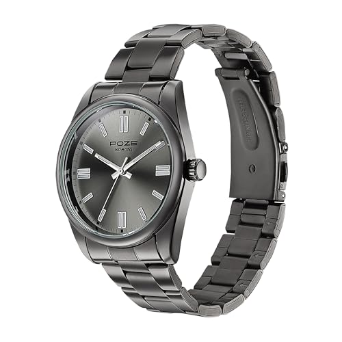 Sonata Poze 6 Graphite Groove Gents Quartz Gun Round Dial Men's Watch | SS Cut Edge Strap Material | Watches for Men Analog - SP70033QM01