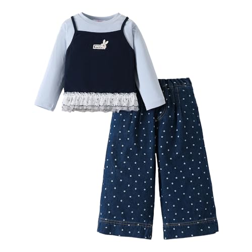 Hopscotch Girls Full Sleeves Blue 2-Pc Lace Embellished Jeans Set For Age (3-4 Years)