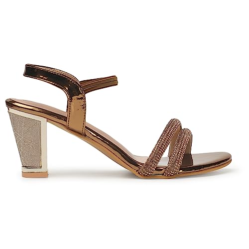 XE Looks Stylish Copper Women's Fashion Sandals | Faux Leather Comfortable and Trendy Slip On Heel | For Wedding Occasion 3 Inches Heel | For Women & Girls