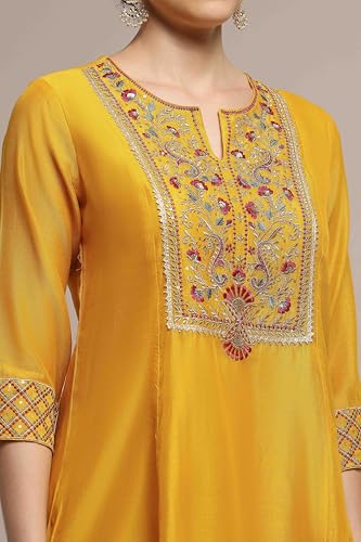 Biba Women Yellow Viscose Rayon A-Line Solid Suit Set_38