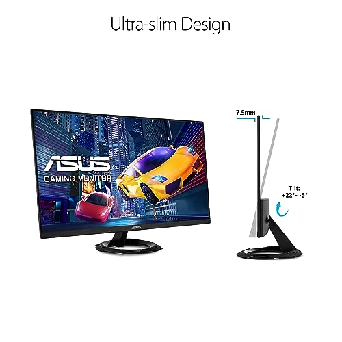 ASUS 27" 1080P Gaming Monitor (VZ279QG1R) - Full HD, IPS, 75Hz, 1ms, Extreme Low Motion Blur, FreeSync, Eye Care, DisplayPort, HDMI, Tilt Adjustable, Ultra-Slim, Black