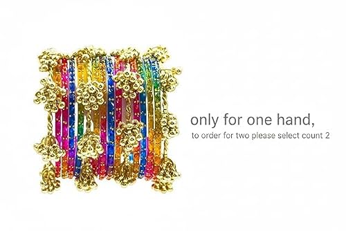 BANGLESKART 16pc dark Multi Color Glass Bangles Set Viral Kashmiri Ghungroo Chuda with Heavy Gold Guchha Charms Traditional Jewelry Women Multicolor