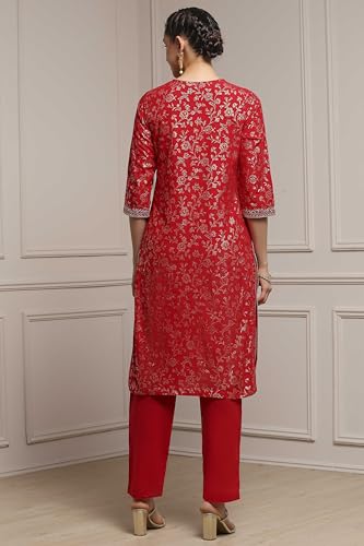 Biba Women Green-Maroon Cotton Straight Printed Suit Set_36