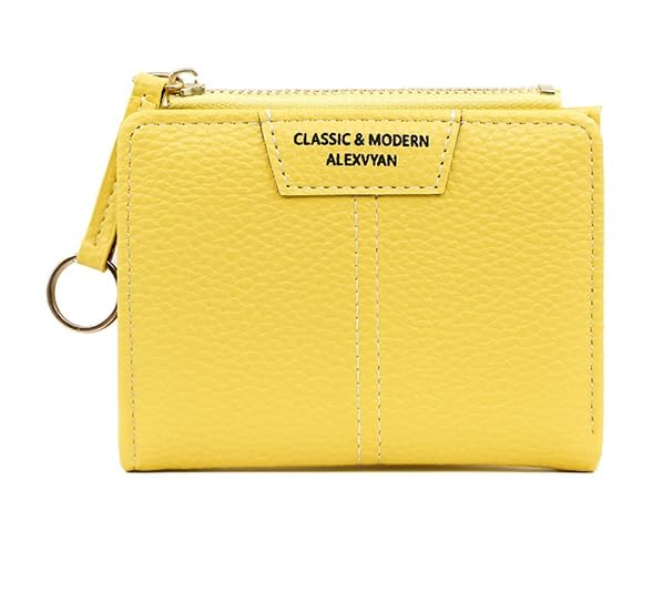 Alexvyan Yellow Small Classic Bi-Fold Women's Purse Wallet Card Organizer Female Hand Purse Clutch Women/Ladies/Girls Wallets 4 Card Holder 1 Long & 2 Small Pocket -1 Zipper Coin Pocket