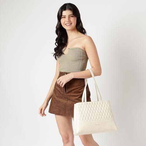 Fastrack GridGlam white Shoulder Bag | Faux-Leather Women’s Handbag | Quilted Shoulder Bag with Dual Zipper Compartments