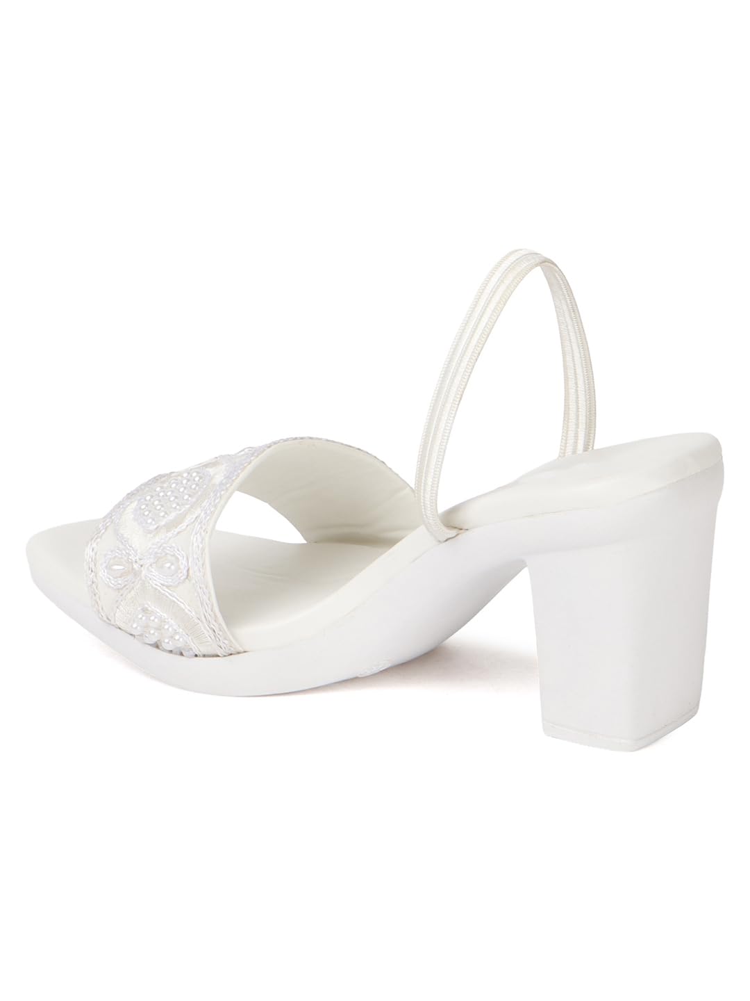 Handcrafted Embroidered Women Sandals with Square Toe, Mid Block Heel, and Supportive Back Strap for Ethnic Wear (White, UK Footwear Size System, Adult, Women, Numeric, Medium, 4)