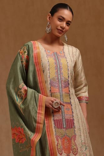 Soch Womens Off White Brocade Ethnic Motifs Suit Set With Cutdana