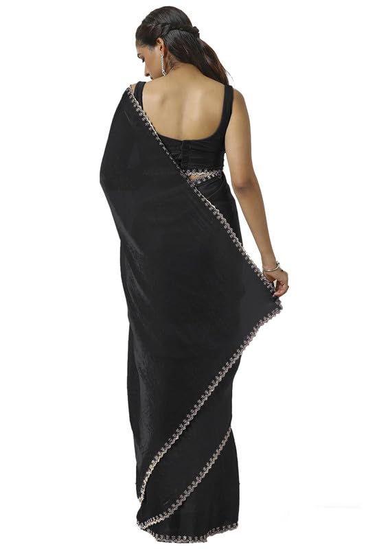 Soch Womens Black Tissue Saree With Stone Work