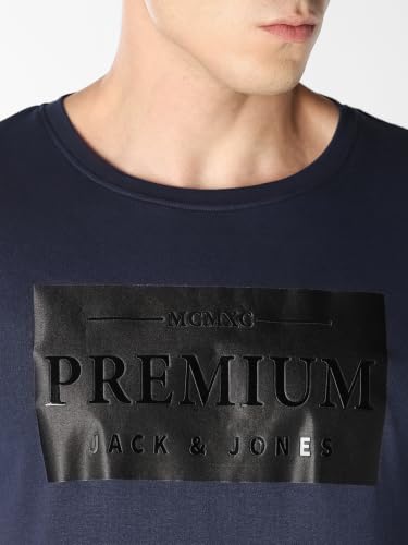 Jack & Jones Men Navy Blue Logo Print T-Shirt