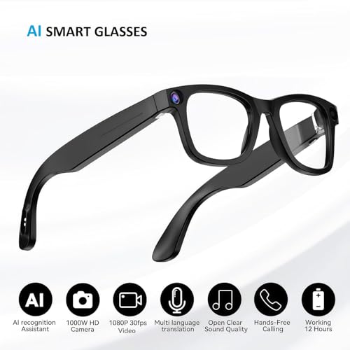 Air Vision AI Smart Glasses with 8MP HD Camera for Hands-Free Photo and Video | AI Voice Assistant | Object Recognition | Bluetooth 5.3 | Dual Mic Noise Reduction Smart Wearable for Daily Use (B39)