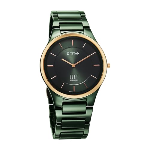 EDGE Titan Bicolour Quartz Analog Green Dial and Green Ceramic Strap Watch for Men