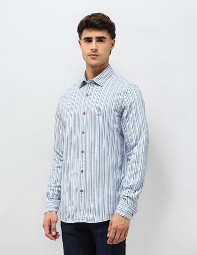 U.S. Polo Assn. Denim Co. Men's Striped Slim Fit Shirt (UDSHT2010_Indigo