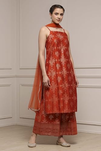 Biba Women's Viscose Rayon Kurta Set (SKDCRFLUX31070AW25ORG_Orange