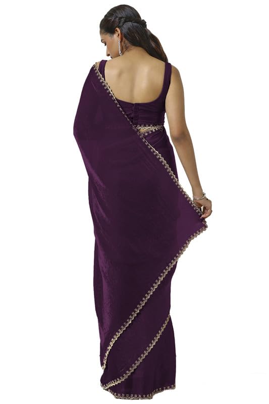 Soch Womens Wine Tissue Saree With Stone Work