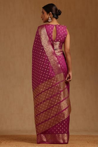 Soch Womens Fuchsia Art Silk Floral Zari Woven Saree