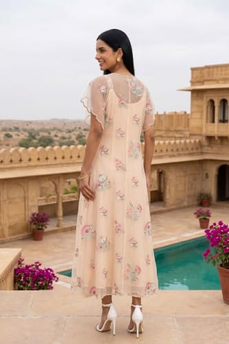 Wishful Women’s Beige Embroidered Organza A-line Dress - (SP13781-401403-M)