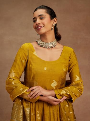 Libas Women's Chanderi Silk Kurta Sets_34742H_Mustard_L
