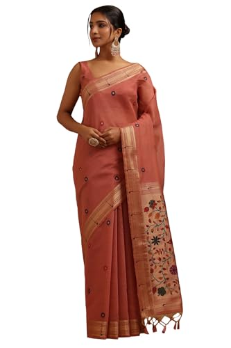 Soch Womens Peach Chanderi Woven Design Saree