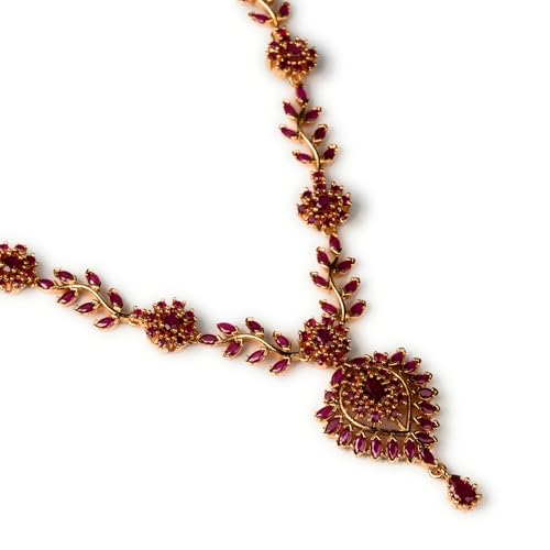 Sasitrends Traditional Micro Gold Plated American Diamond Floral Pendant Necklace Jewellery Set for Women