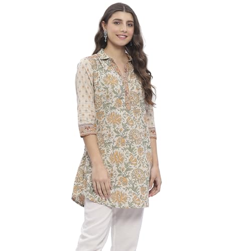 BIBA Women's Honey Beige Cotton Printed Shirt_42