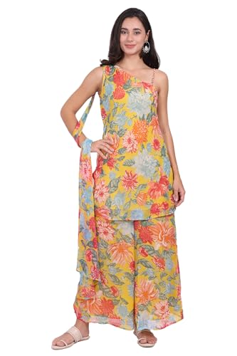 W for Woman Yellow Floral Printed Flared Kurta and Flared Pants Set - (WS13678-126973-S)