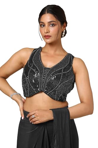 Soch Womens Black Nylon Blend Saree With Sequins