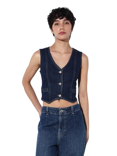 ONLY Women's Slim Fit Blue Waistcoat