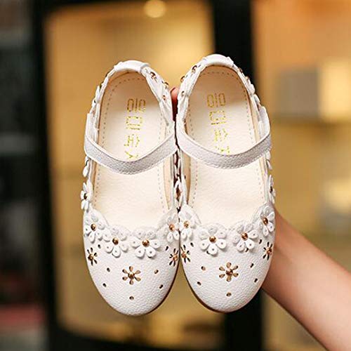 Bold N Elegant PU Leather Girl's Party Ballerina Belly Sandal Shoes Footwear with Gold Bead Floral Cutwork for Infant Toddler Young Girls (White, Numeric_14)
