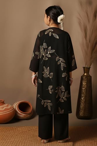 Fashion Dream Girl's Georgette Embroidered Salwar Suit Set|Suit for Girls|Salwar suit for kids|Ethnic Wear|Indo Western Set (FDGSET00504 BLK 40_Black_13-14 Years)