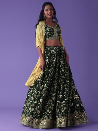 Zeel Clothing Women's Sequins Zari Dori Embroidered Georgette Semi-stitched Lehenga Choli With Dupatta (5099-Green-Womens-Lehenga-Choli-Latest, Free Size)