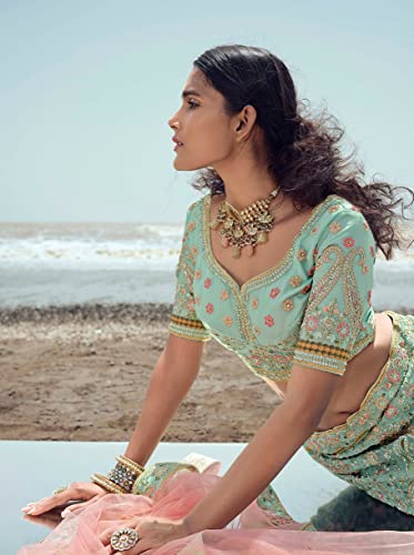 FUSIONIC fantastic zarkan and zari Work turquoise Color Lehenga Choli For Women