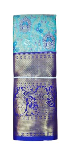 VFCollections Women's Traditional Handloom Kanchipuram Silk Pure Pattu Sarees – Peacocks Border | Rich Zari Woven Design | Bridal Saree | Unstitched Blouse (VFC685-4)