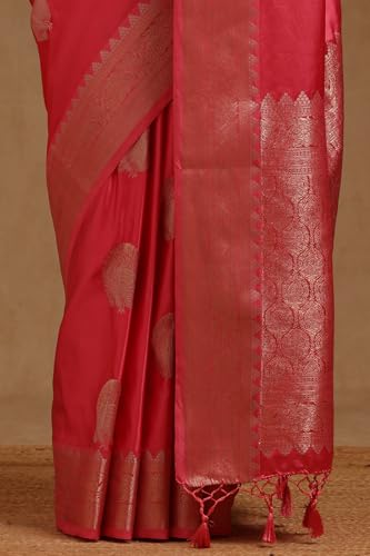 Soch Womens Blush Pink Satin Zari Woven Saree