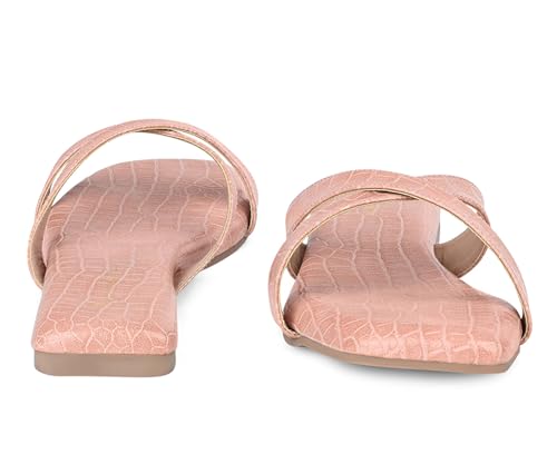 LOUIS STITCH Women’s Slip-On Flat Sandals | Comfortable Pink Flat Sandals | LSOF-FI07-CSCRNU | UK-8