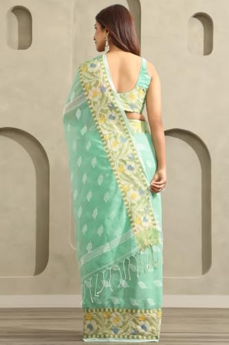 Soch Womens Light Green Cotton Jamdani Woven Saree