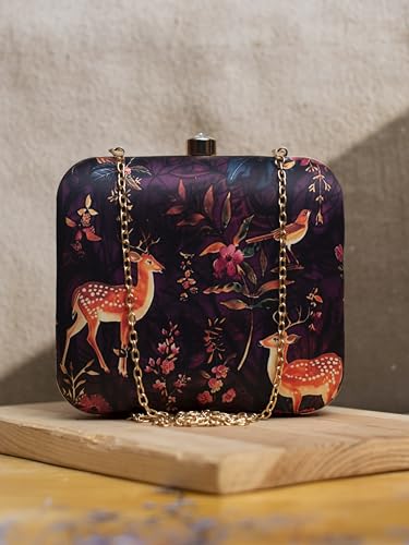 Deer And Flower Printed Clutch