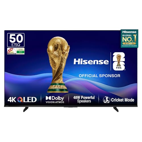 Hisense 126 cm (50 Inches) 4K Ultra HD Smart QLED TV | 48W Powerful Speakers | Dolby Atmos & HDR10+ | ALLM, VRR & Game Mode and Cricket | AI 4K Upscaler | VIDAA OS | 50E75Q (Black)
