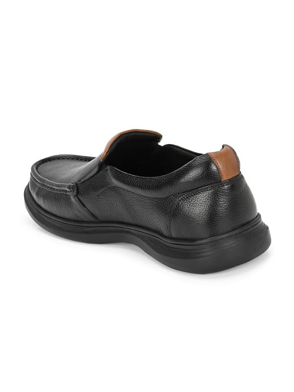 HITZ Men's Black Leather Slip On Shoes